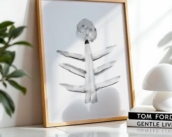 Minimalist Black and White Flower Print: Modern Botanical Wall Art