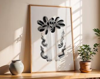 Monochrome Floral Bouquet Art Print: Botanical Giclée (Digital Download)