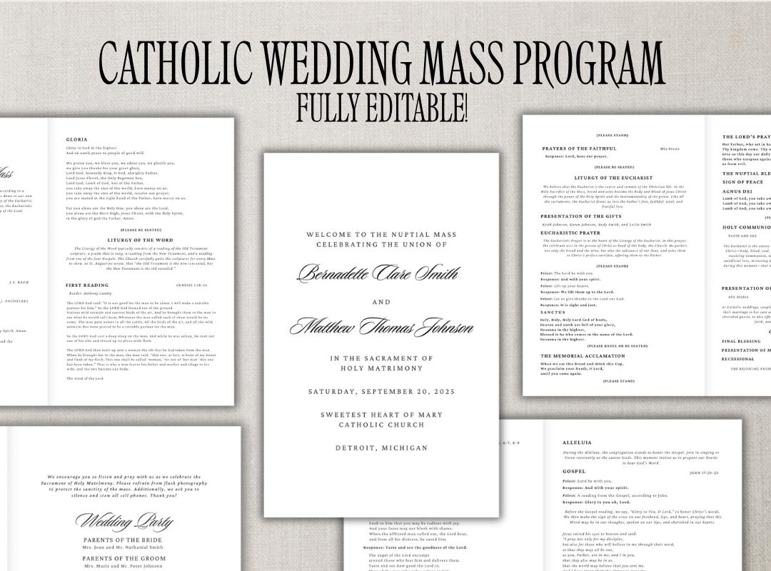 Catholic Wedding Mass Program Canva Template - Etsy