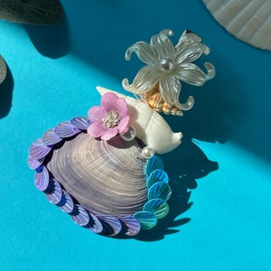 Barrette à cheveux de sirène, véritable barrette en coquillage, mariage sur la plage, costumes, musique, accessoires pour cheveux pour festival, superbes bijoux en coquillages