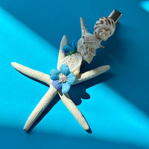 Bohemian Large Starfish Hair Clip, Natural Starfish Clip, Mermaid Core Y2K Hair Barrette, Beach Wedding Bridal Hair Piece, Something Blue