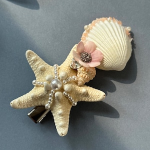 Statement Starfish Hair Claw Clip, Real Sea Shell Hair Barrette Clips, Bohemian Seashell Barrettes, Bridal Hair Clip, Beach Girl Jewelry