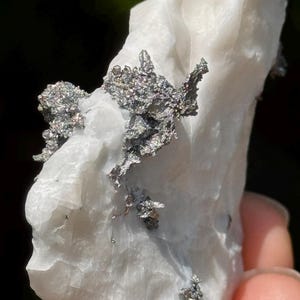 Native Silver Crystal Growth – Embedded in White Calcite | Moroccan High-Grade Mineral | Cabinet Display Piece | Grounding stone | 26p-10