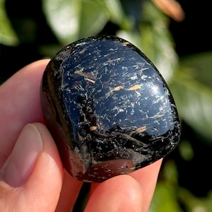 Greenland Iridescent Nuummite Palm Stone: Polished Ancient Crystal for Grounding | 54p-26