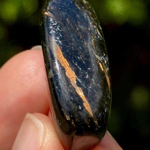 Piedra de palma Nuummita iridiscente: rara piedra de hechicero pulida de Groenlandia / Cristal de conexión a tierra para trabajo energético y meditación / 27p-8
