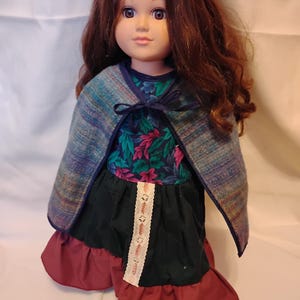 18" Doll Dress and Cloak in Blue, Purple, and Green