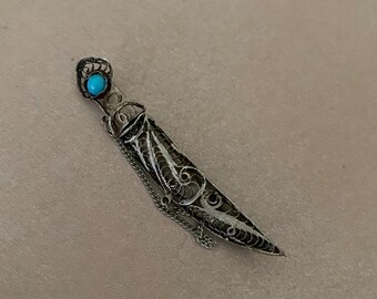 Vintage Filigree Sterling Silver Turquoise Saber Sword in Sheath Brooch Pin