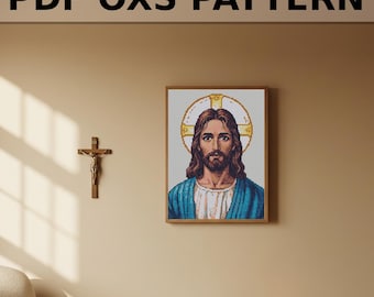 Jesus Christ Cross Stitch Pattern: Religious Portrait Needlework (PDF + OXS Files, 123x160 Stitches)