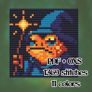 Wizard Toad Cross Stitch Pattern: Magic Embroidery Design (PDF Download, 37x37 Stitches)