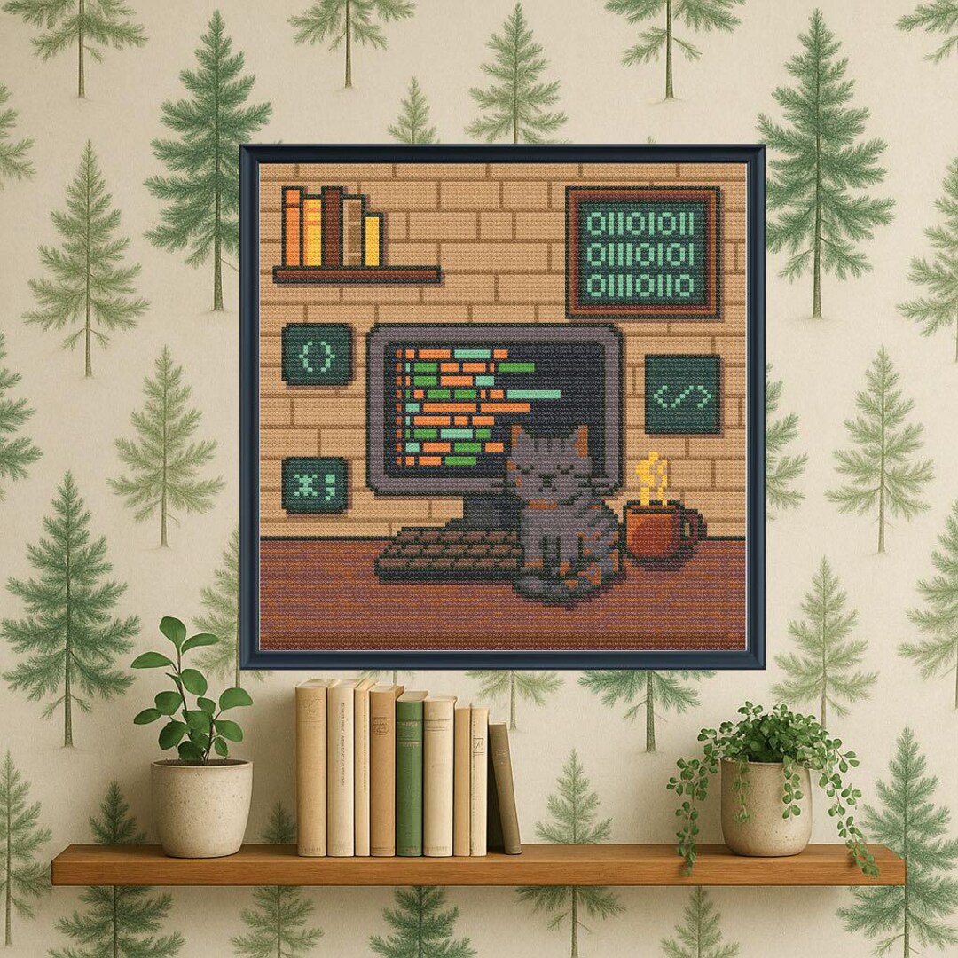 Coding Cat Cross Stitch Pattern: Geeky Programmer Gift (PDF + OXS File ...