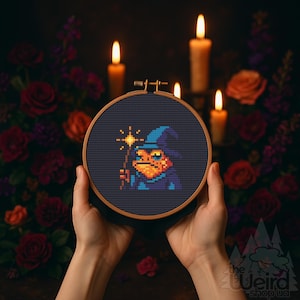 Wizard Toad Cross Stitch Pattern: Magic Sparkle Embroidery Design (PDF Download, 37x37 Stitches)