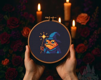 Wizard Toad Cross Stitch Pattern: Magic Sparkle Embroidery Design (PDF Download, 37x37 Stitches)