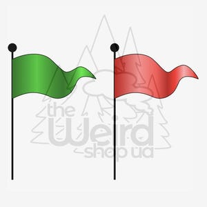 Può includere: Due bandiere su pali, una verde e una rossa, entrambe sventolanti al vento.