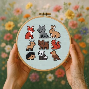 Patrón de punto de cruz de animales salvajes en PDF + OXS / Conjunto de bosque / 78x76 puntos