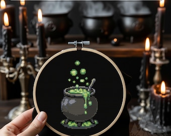 Potion Cauldron Cross Stitch Pattern PDF + OXS: Halloween Witchy Decor, 58x104 Stitches
