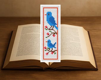 Marcapáginas de pájaros (patrón de punto de cruz en PDF + OXS / Diseño de naturaleza / 17 x 64 puntadas)