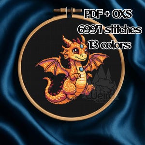 Ornamented Dragon Cross Stitch Pattern: Fantasy Embroidery (PDF + OXS)