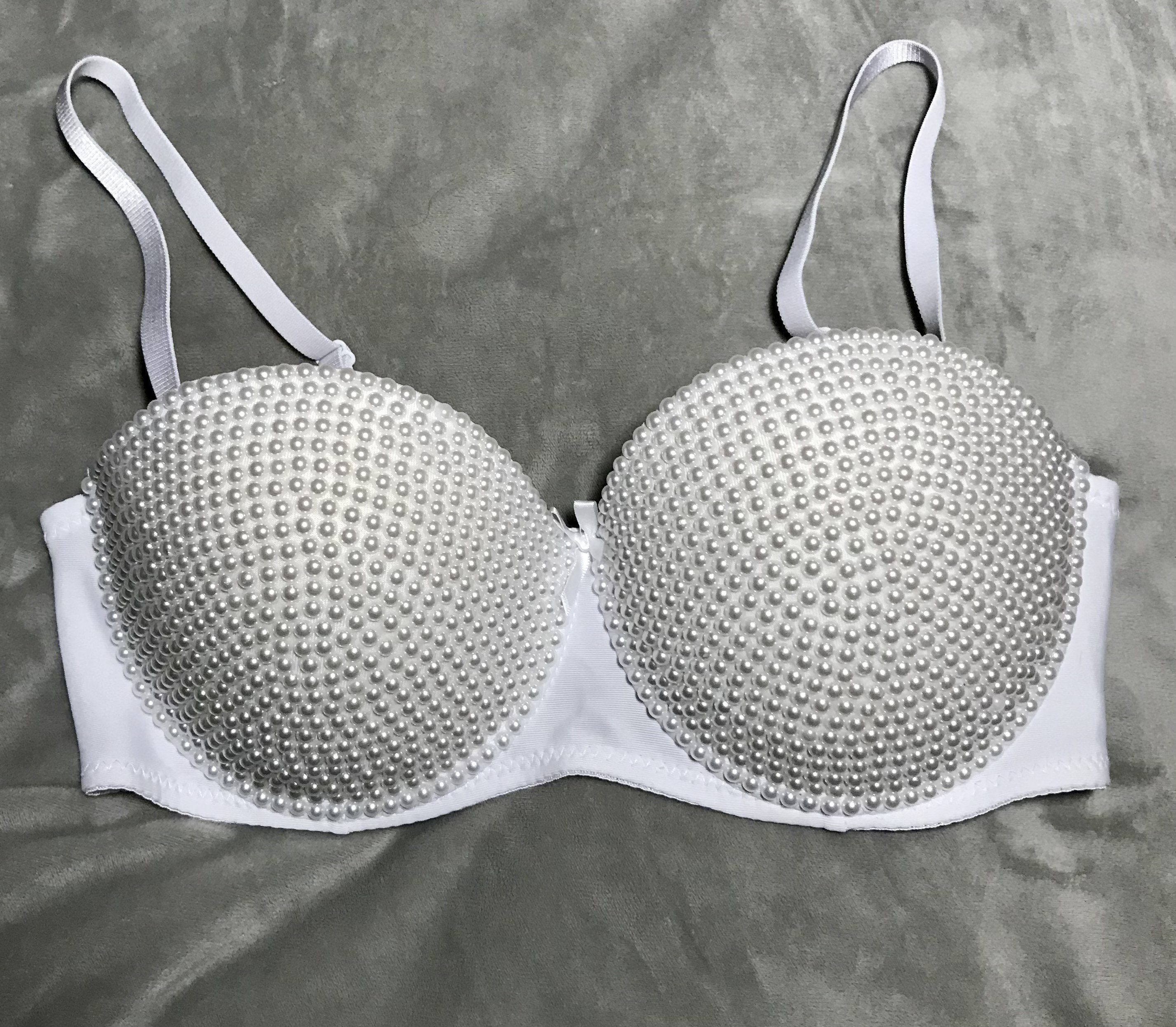 White Pearl Bead Embellished Convertible Bra, Size 36D 