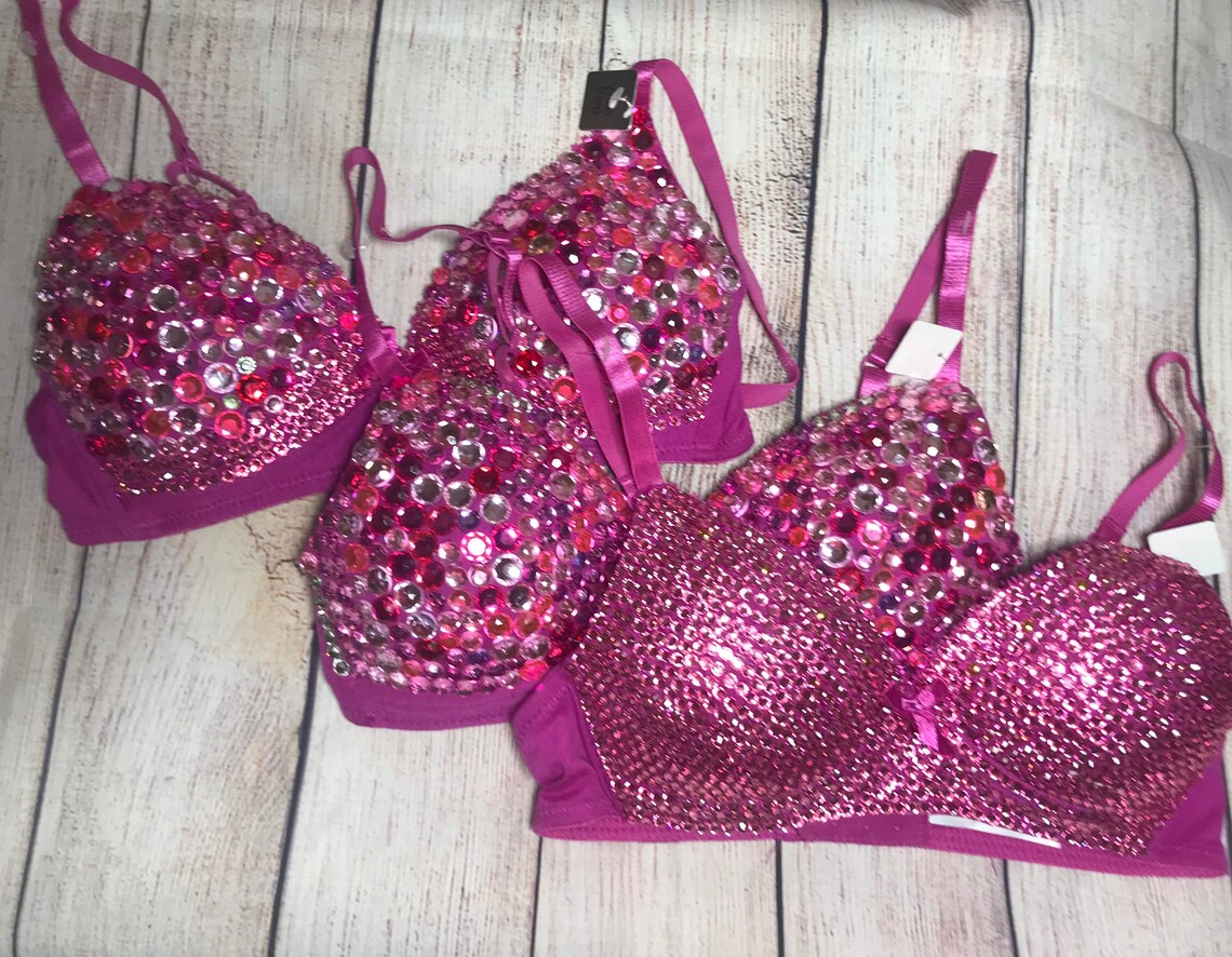 Pink Rhinestone Embellished Bra size 30a 30b or 32A Etsy