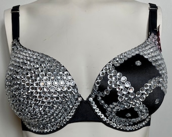 34C, Clear Acrylic Rhinestone Embellished Lightly Lined Bra (ST)
