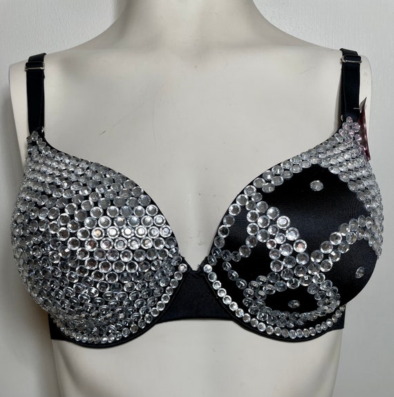 34C, Clear Acrylic Rhinestone Embellished Lightly Lined Bra ST 