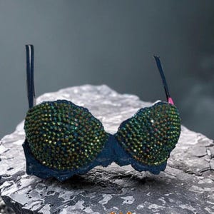 Victoria’s Secret Teal Push-up bra, Rhinestone embellished Cups, Size 34A Rave / Festival / Burlesque Bra Top