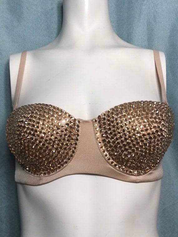 Champagne Rhinestone Embellished Bra / Burlesque Costume Bra Top