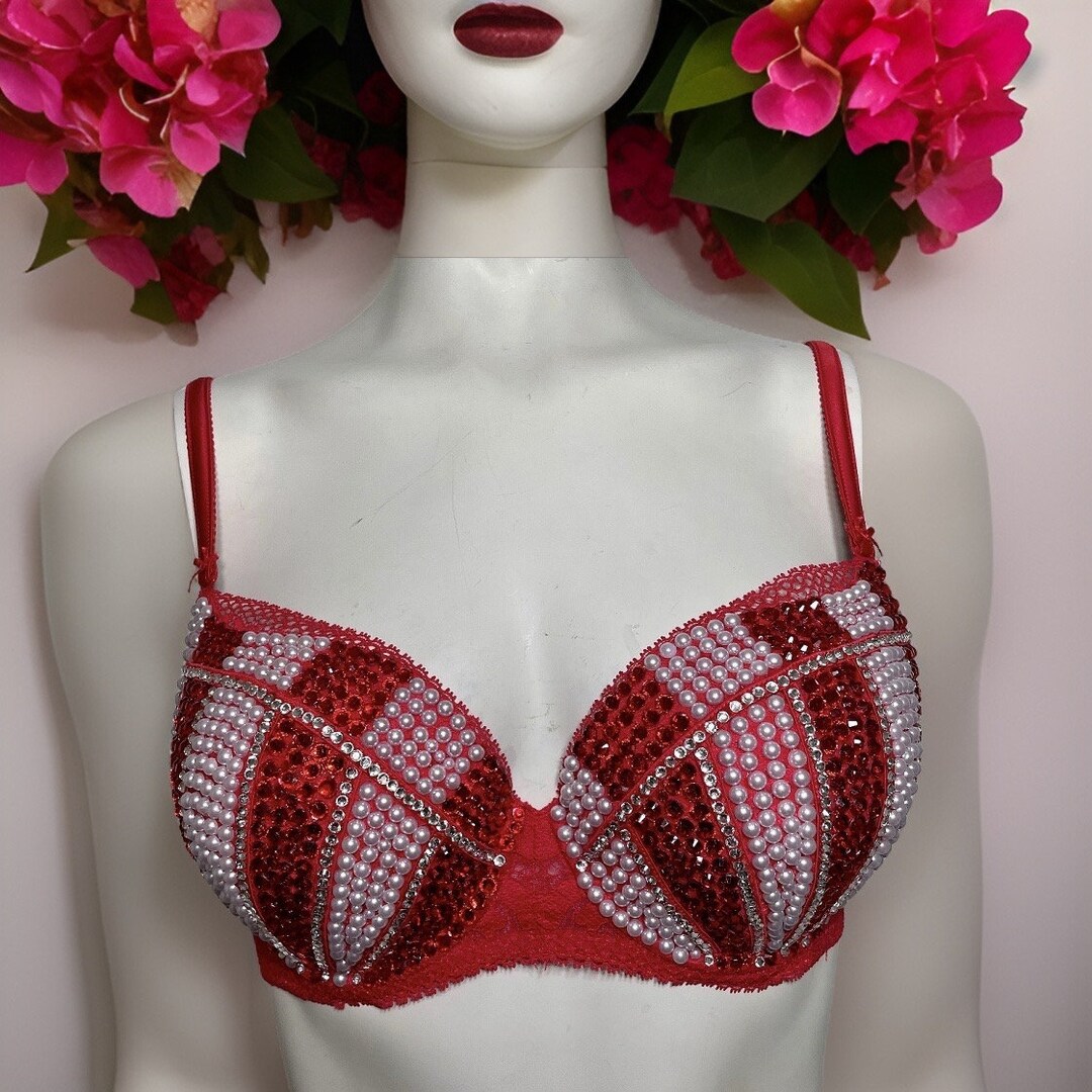 Sparkling Diamond Wide Strap Letter Rhinestone Sexy Push-Up Bra Set