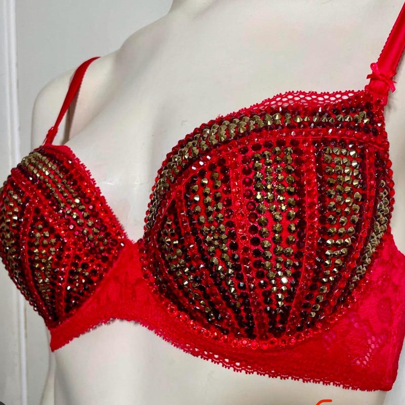 Rhinestone Bra Set with Chain Detail - Red Carpet Energy