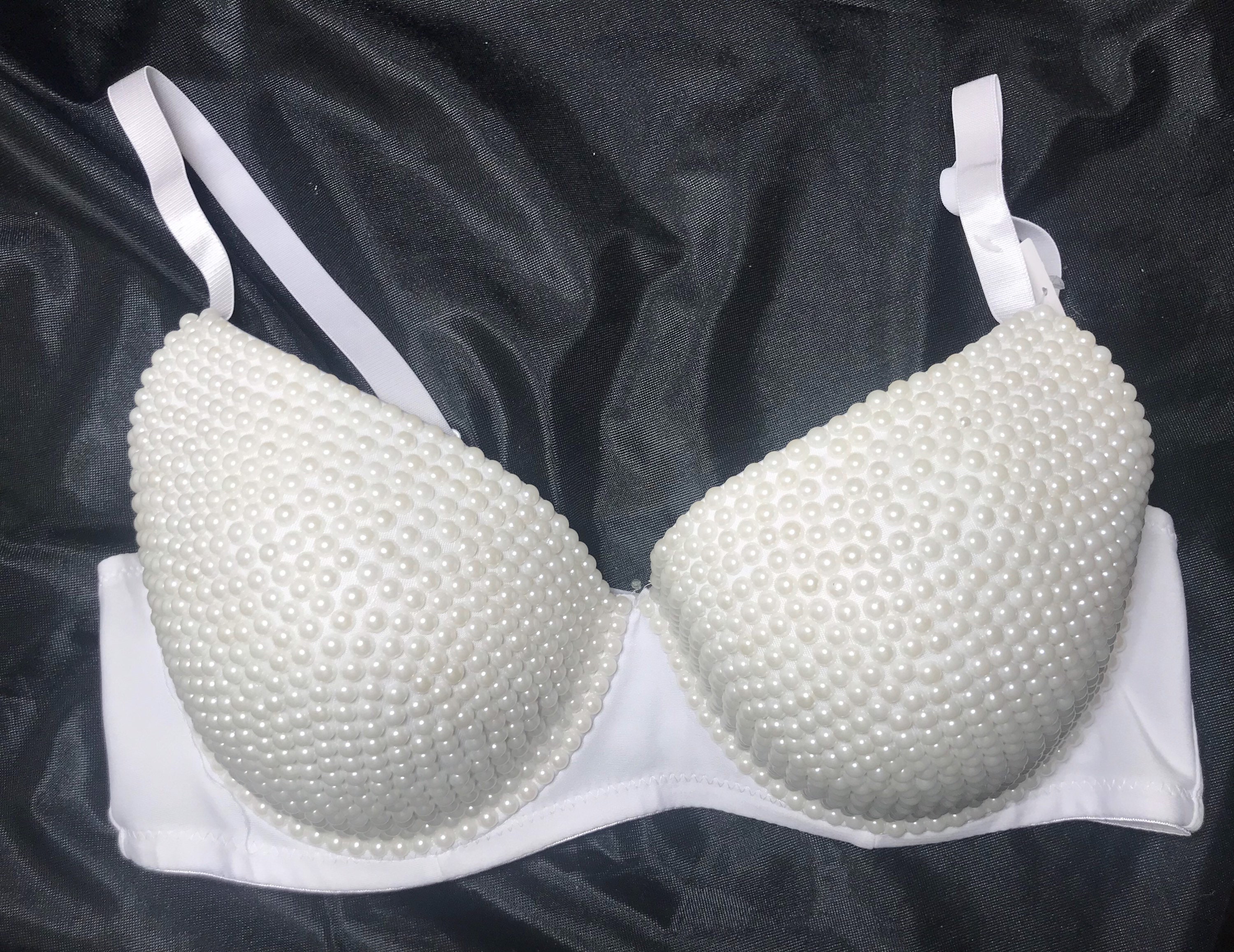 Pearl Embellished White Bra, Beaded Mermaid / Burlesque Costume Bra Top 40c  -  Canada