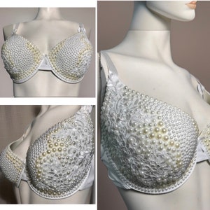 Black Push-up Bra, Clear Resin Rhinestone Embellished Cups With