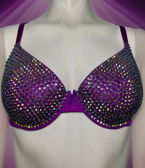 Purple AB Rhinestone Embellished Bra, Size 34D -  Israel