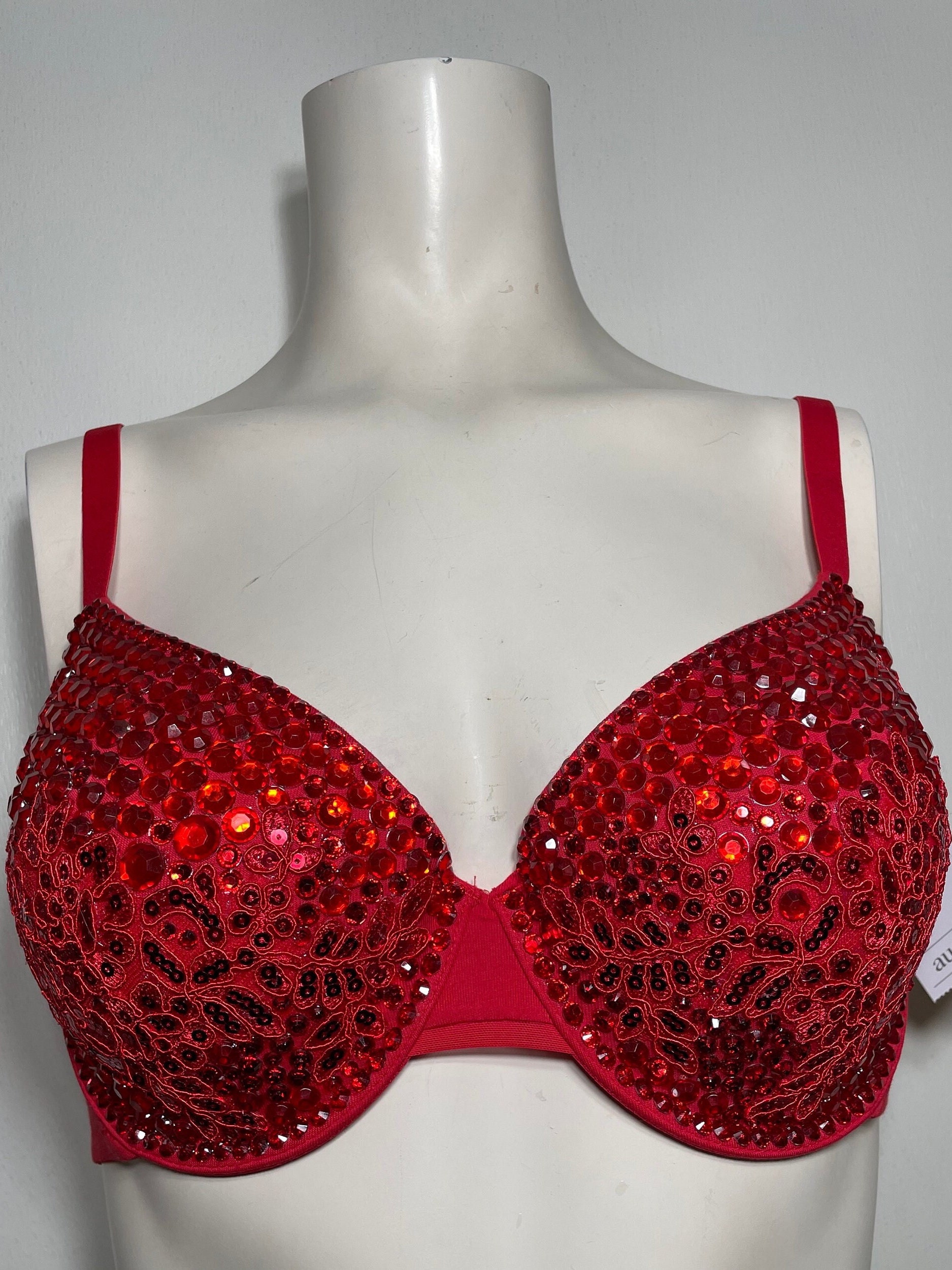 Buy Red Bra Top, Floral Pattern With Sequin & Rhinestone Size 36D