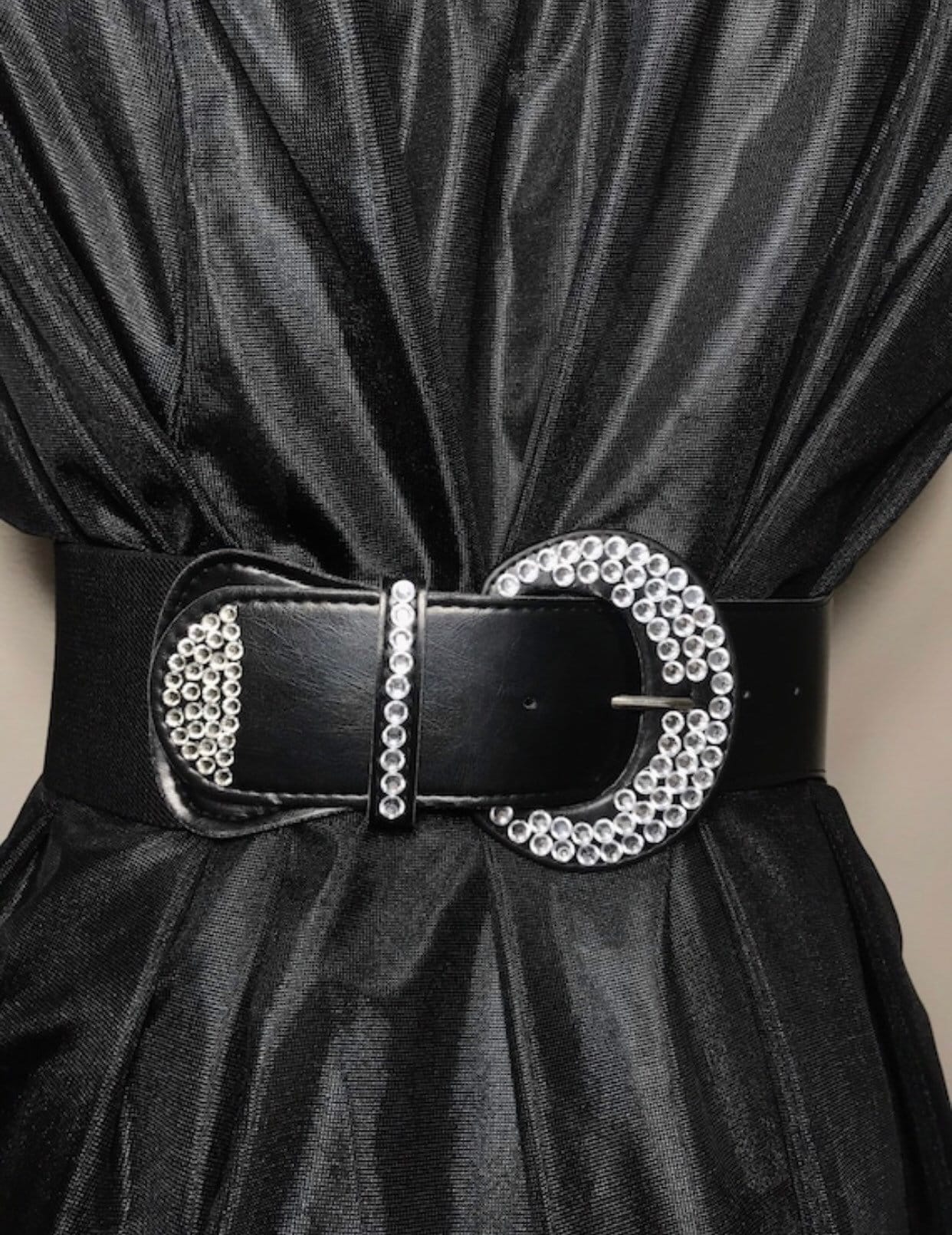 Rhinestone Buckle With Elastic Waist Belt Black Embellished Waist Belt - Black/Gold | Boston Proper main image 3