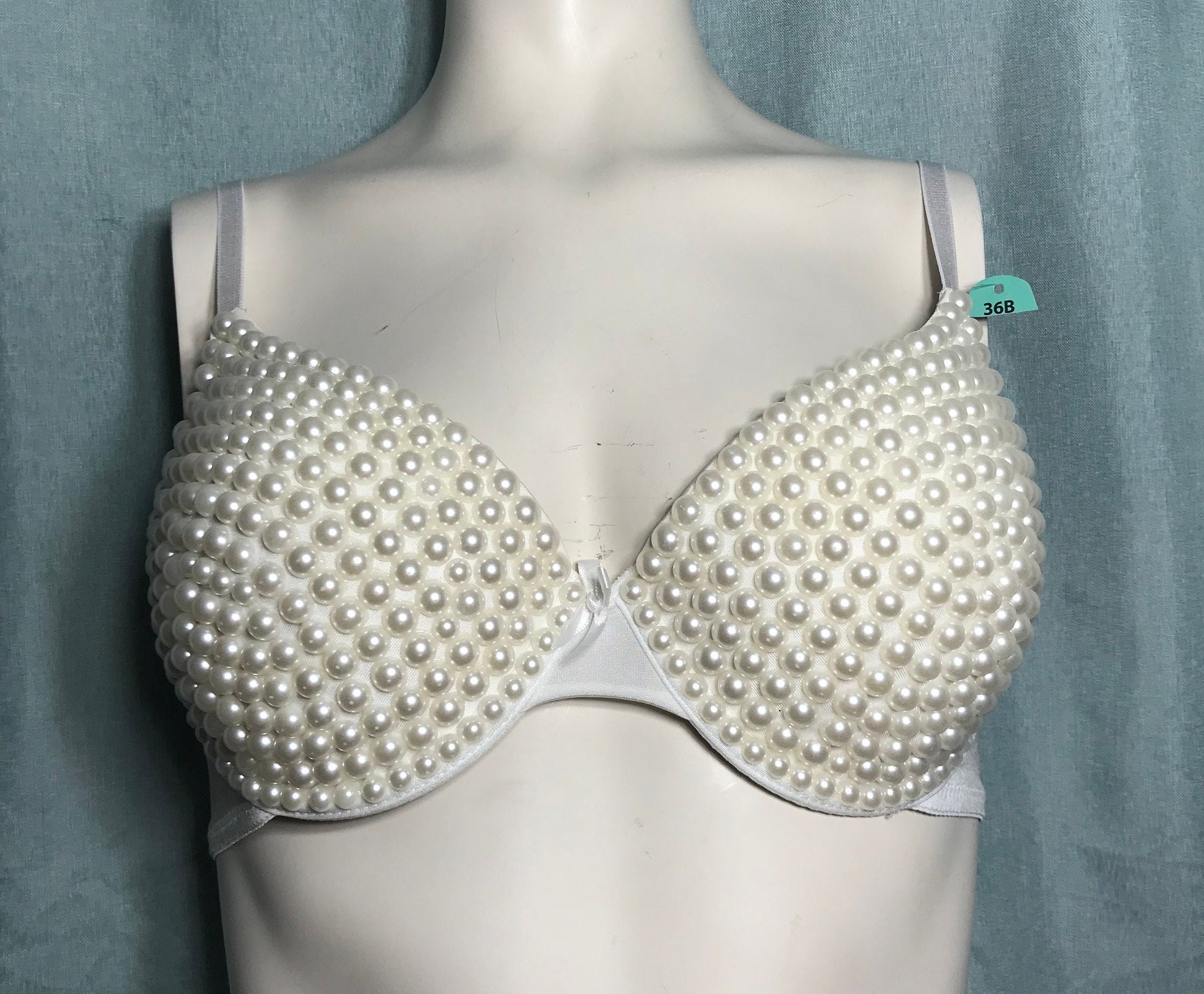 Embellished Ivory Cream Push up Bra Top Bustier Hand Decorated