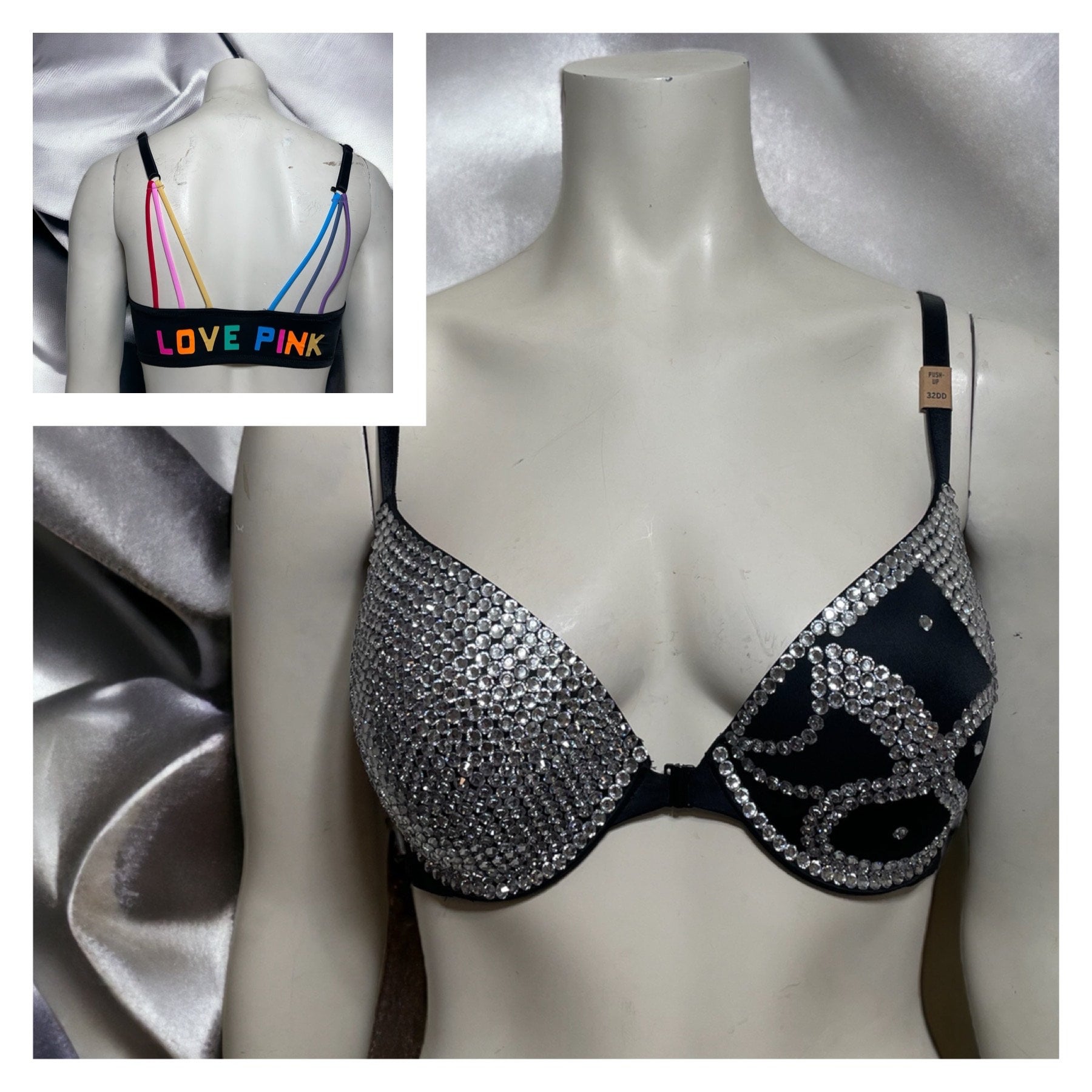 Black Push-up Bra, Clear Resin Rhinestone Embellished Cups With Abstract  Design 32DD -  Canada