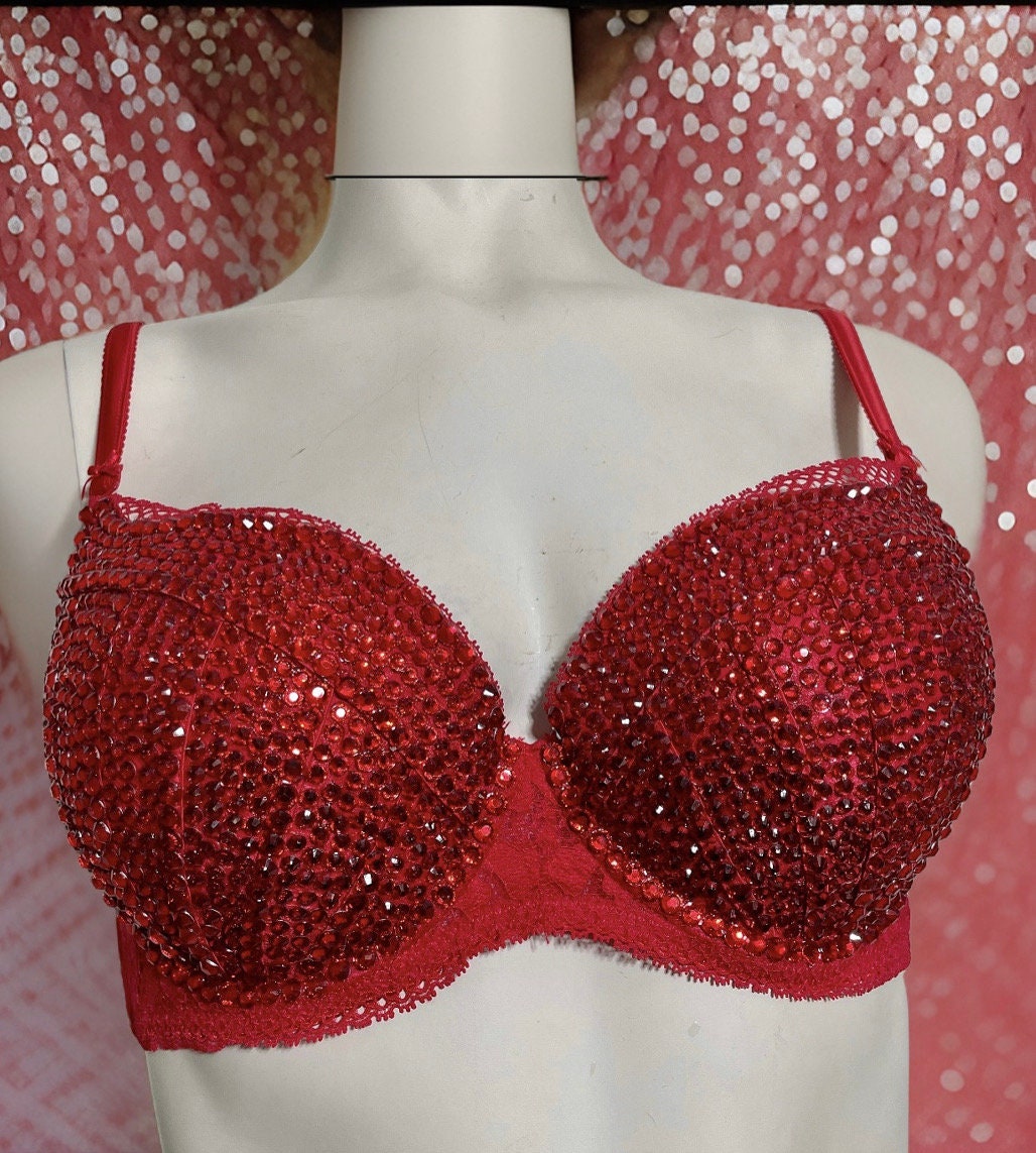 Champagne Rhinestone Embellished Bra / Burlesque Costume Bra Top 34A -   Australia