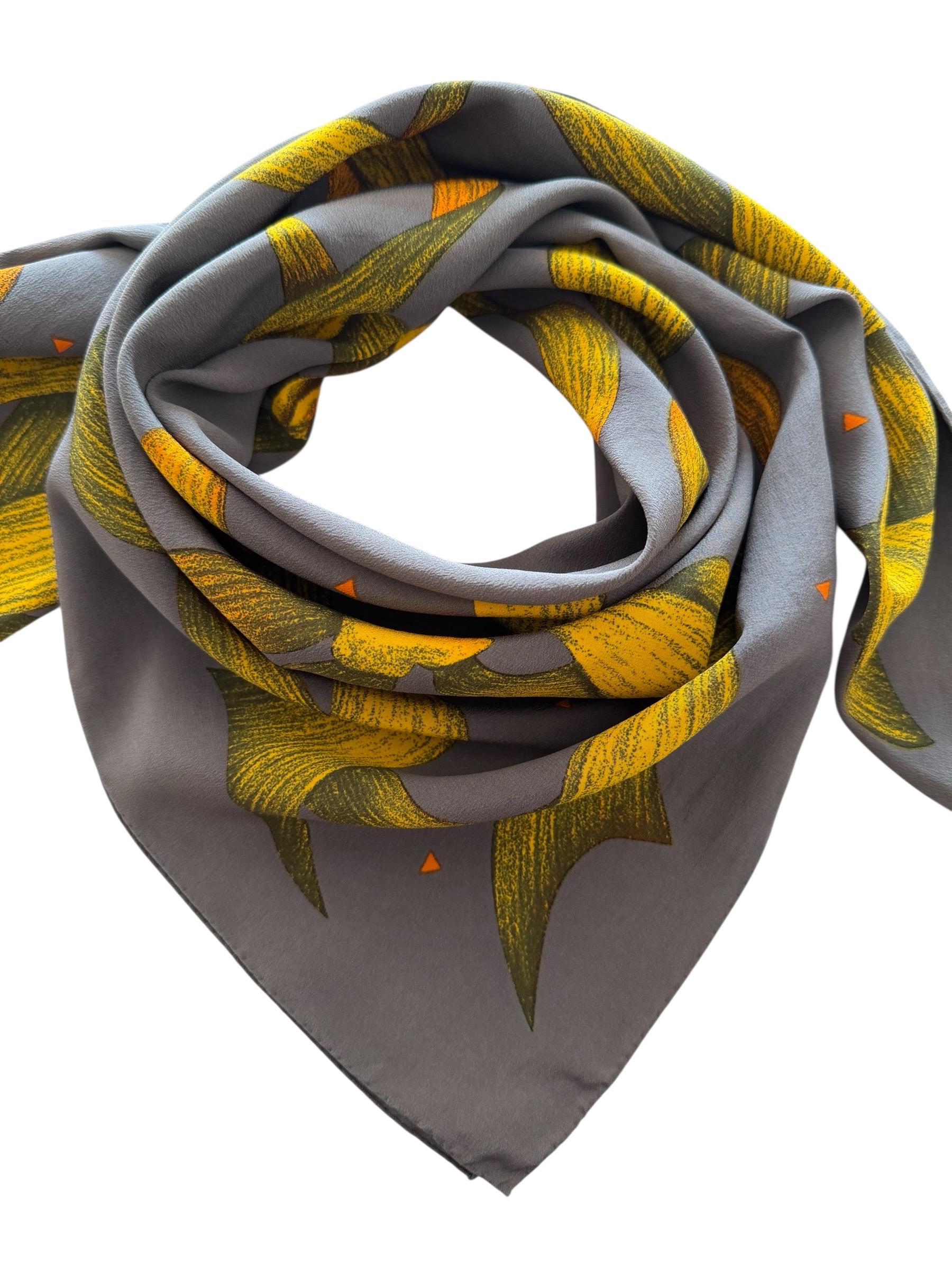 Vintage Fabric Frontline Zurich Swiss 100% Silk Scarf Grey Gold