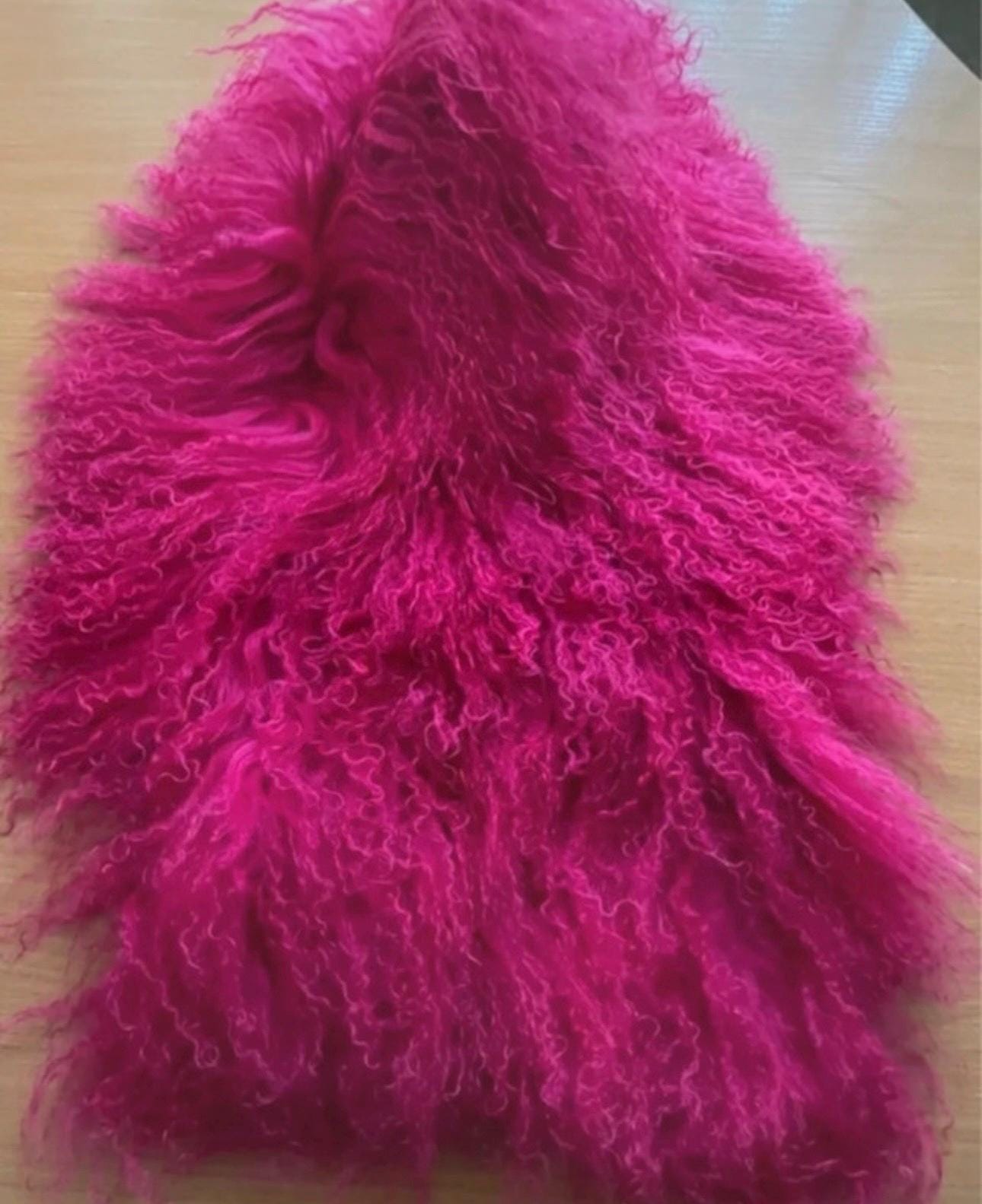 Sciarpa di pelliccia di agnello mongolo di lusso Passigatti Italia collo rosa ciclamino brillante nuovo - Italia