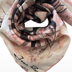 Foulard Carré En Soie Vintage Jean Patou - Multicolore, Fait Main, Occasion Bon état