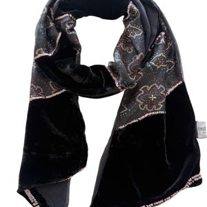 Passigatti Italia terciopelo negro seda viscosa brillante bufanda larga rectángulo mujeres hombres lentejuelas