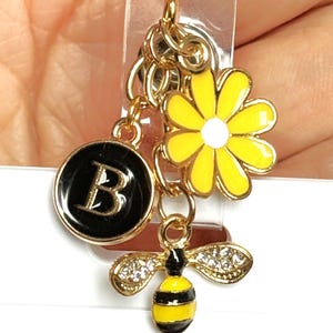 Bumblebee Charm: Daisy Accent, Personalized Initial Keychain