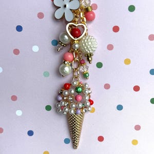 Ice Cream Charm, Ice Cream Purse Charm, Ice Cream Zipper Pull, Purse Charm, Keychain, Summer Charm, Ice Cream Gift, Ice Cream Cone Charm