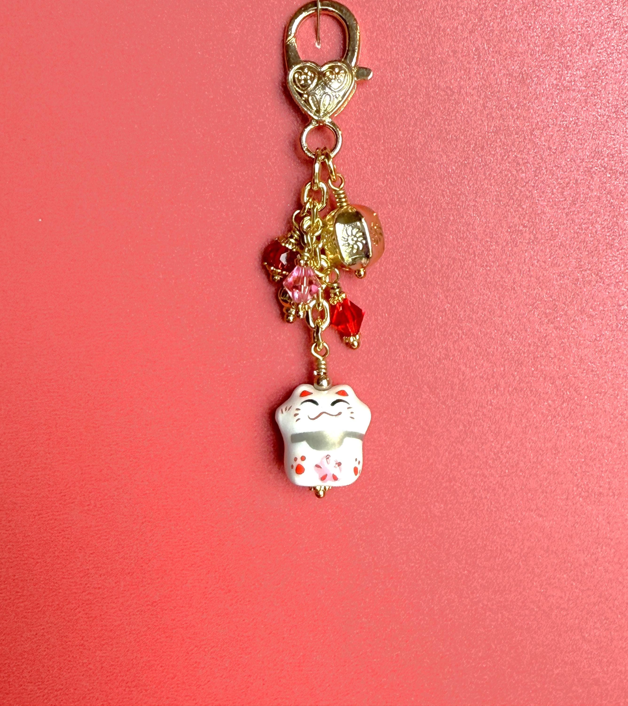 Lucky Cat Purse Charm, Lucky Cat Gift, Cat Charm, Cat Gift, Lucky Cat Zipper Pull, Lucky Cat Charm, Purse Charm, Asian Cat Charm, Bag Charm