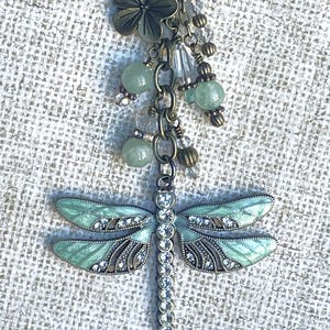 Rhinestone Dragonfly with Quartz gemstone beads Purse Charm, Purse Charm, Bling, Dragonfly Gift,  Dragonfly Charm, Insect Charm