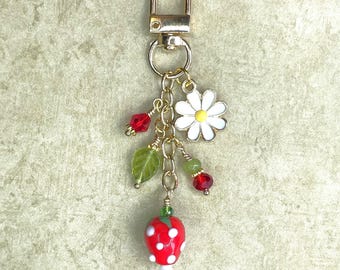 Strawberry Purse Charm, Strawberry Zipper Pull, Strawberry Charm, Strawberry Keychain, Strawberry Gift, Fruit Gift, Strawberry Bag Charm