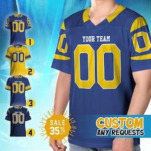 Coleção de camisas personalizadas de futebol americano Ram para adultos e jovens, camisa personalizada com nome e número do time, times famosos, camisa para dias de jogo
