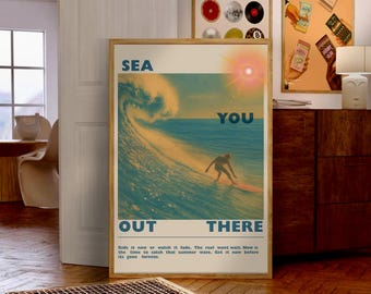 Vintage Surf Poster, Surfboard Wall Art, Retro Surfing Print, Coastal Wall Art, Malibu Wave Poster, Beach House Decor, Surfer Wall Art
