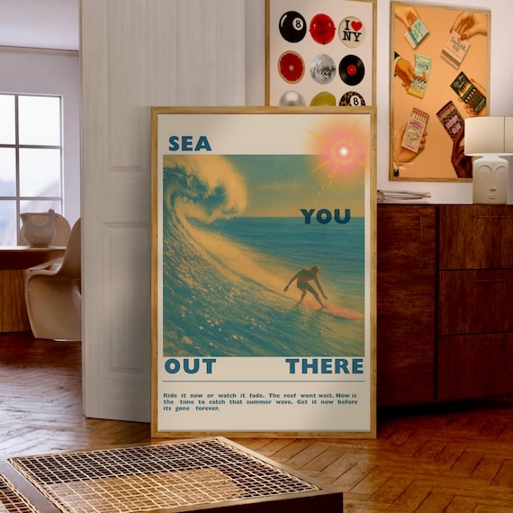 Vintage Surf Poster, Surfboard Wall Art, Retro Surfing Print, Coastal Wall Art, Malibu Wave Poster, Beach House Decor, Surfer Wall Art