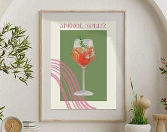 Aperol Spritz Print Retro Cocktail Poster: Barwagen Küche Kunst Digital Download